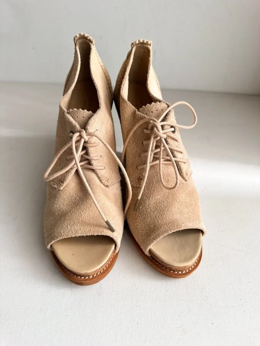 Rag and Bone Suede Peep Toe Light Beige Wedge Booties